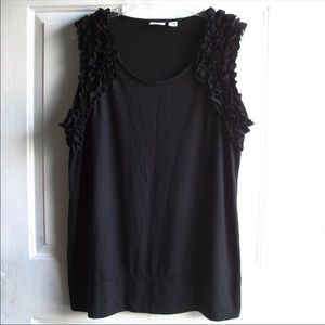 Cato Sleeveless Ruffle Shoulder Black Tank Top